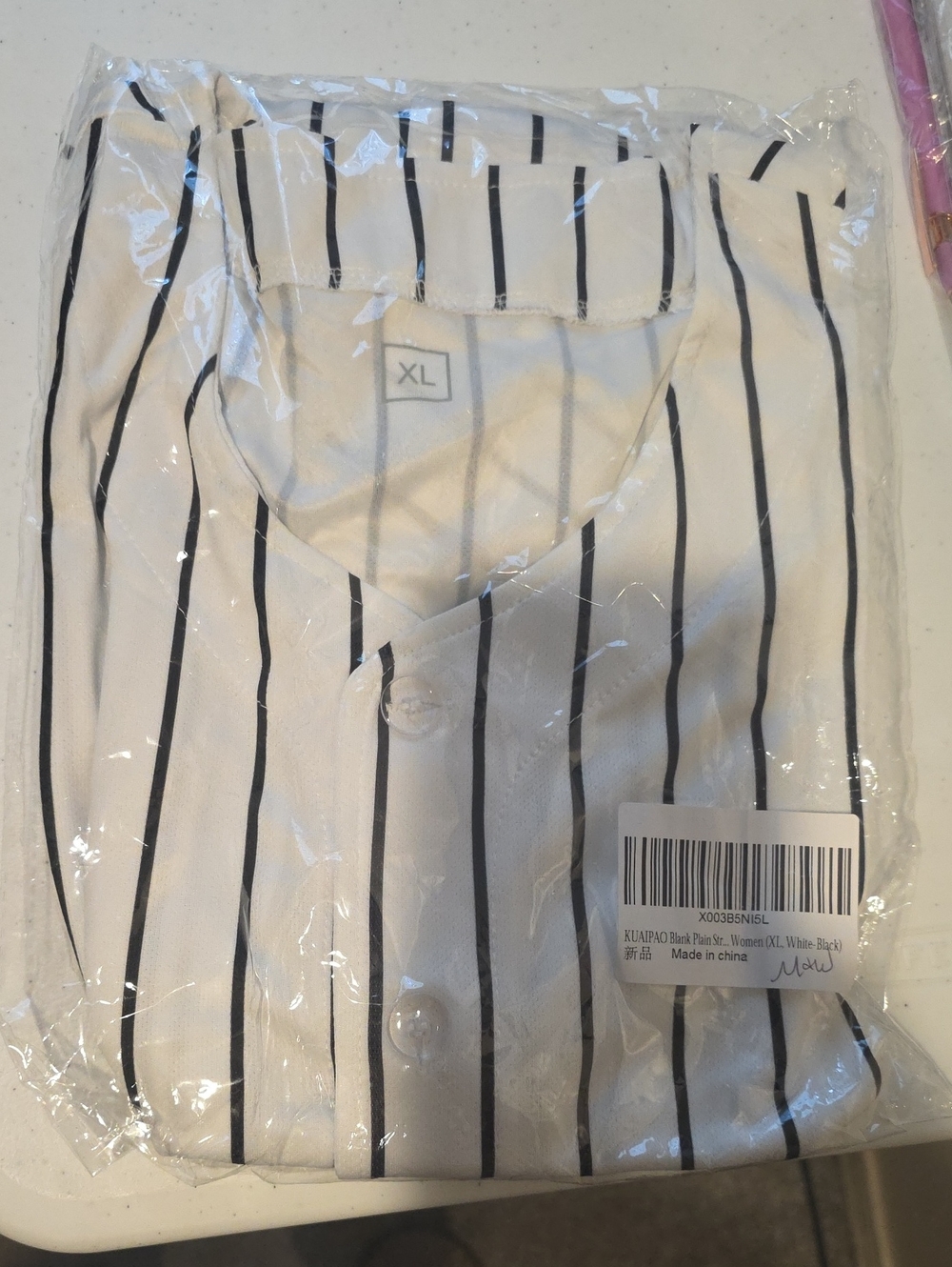 Unisex White Baseball-Style Pants with Black Pinstripes